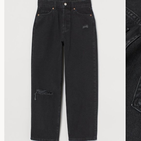 H&M Denim - Straight High Ankle Jeans - Black Denim